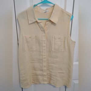 GAP Lady’s Collared Button Up Solid Yellow Sleeveless Blouse Size XL Vintage